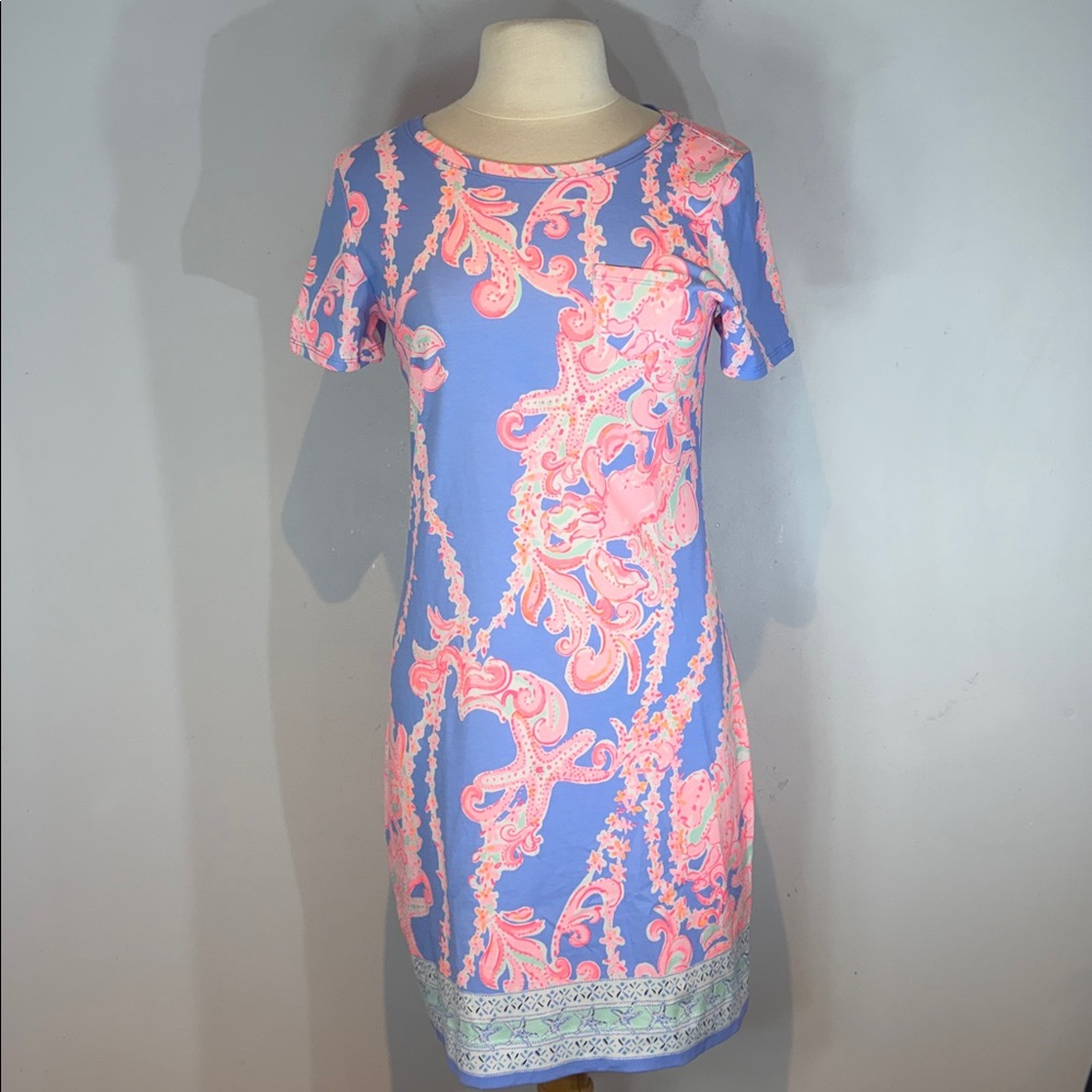 Lilly Pulitzer DECLAN DRESS medium GO WITH THE FLOW ENG Blue Peri NWOT - Picture 2 of 15